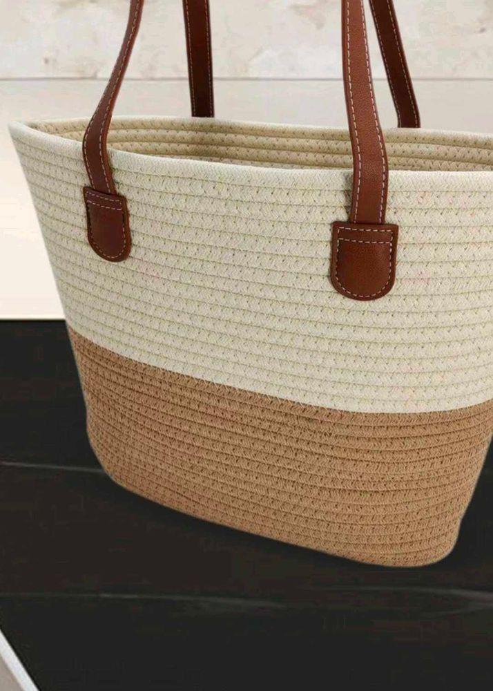 Two-Tone Woven Tote Bag