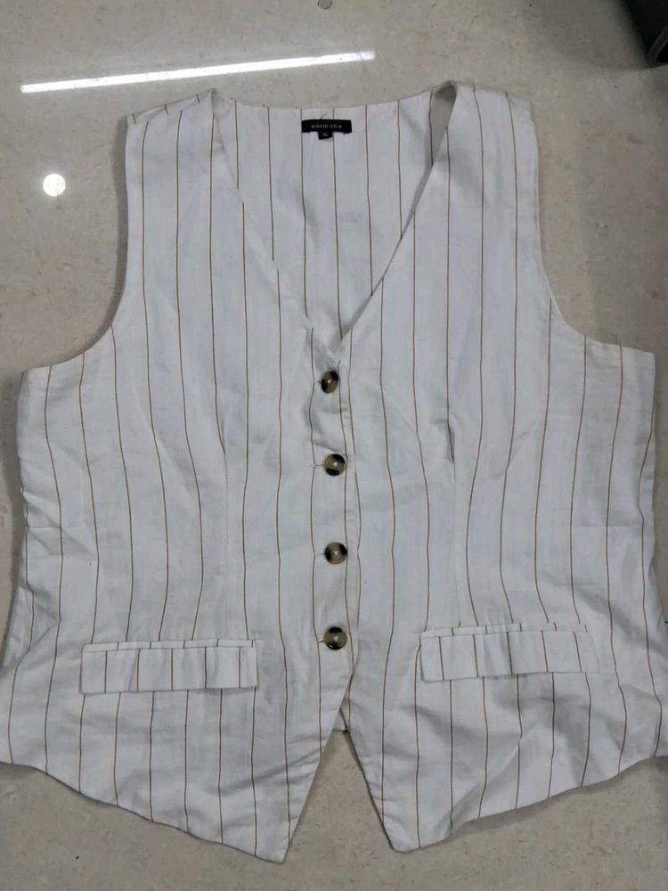 Westside Off-White Striped Waistcoat