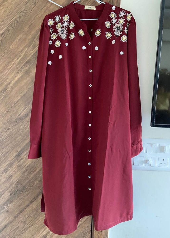 Maroon Embroidered Kurta Set