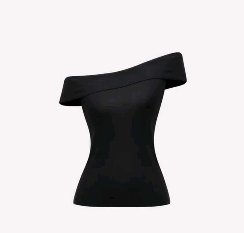 Price Drop !!Off - Shoulder Ruched Black Top