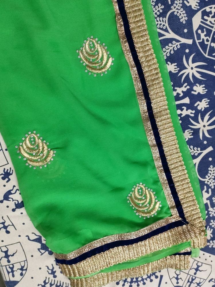 Pista Green Colour Embroidered Saree.