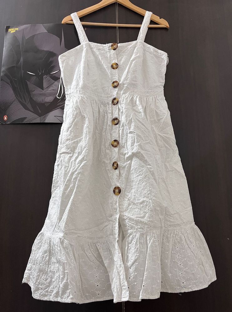 Eyelet Button-Front Midi Dress