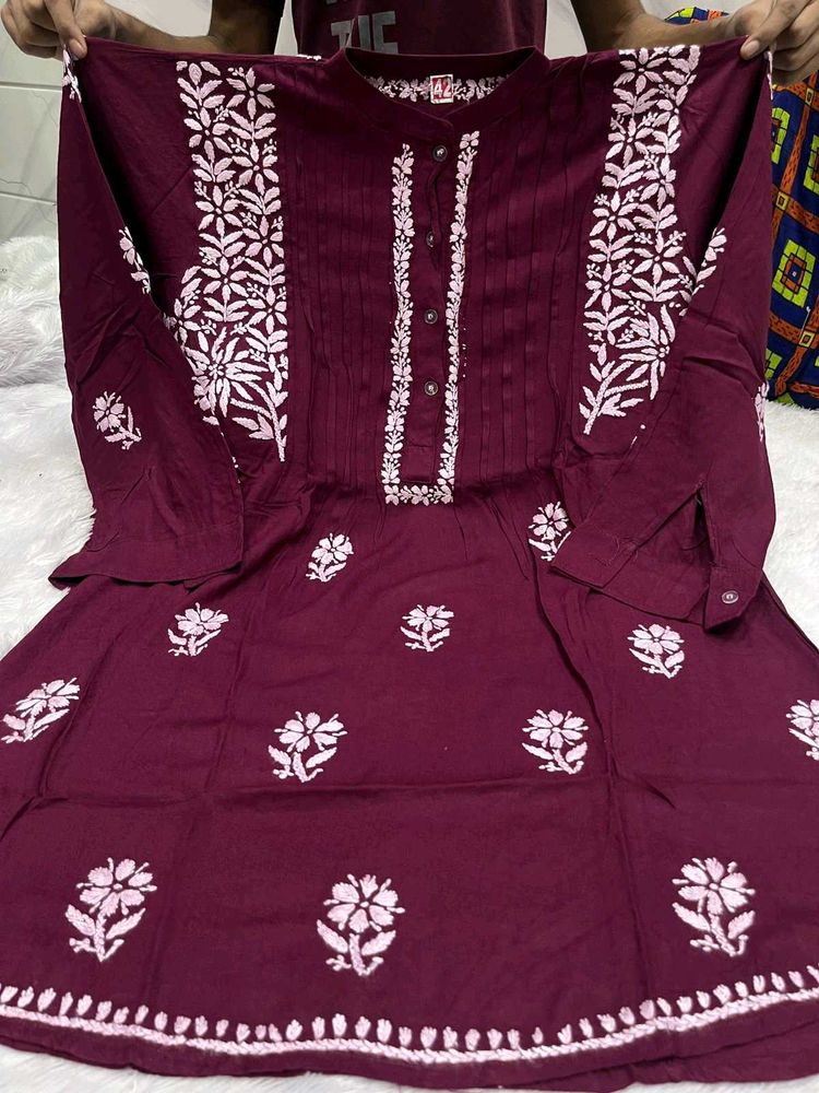 Traditional Chikan Embroidery Work Reyon Shirt /