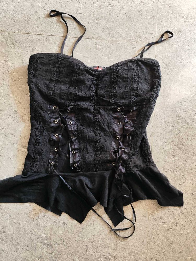 Black Corset tie front Top