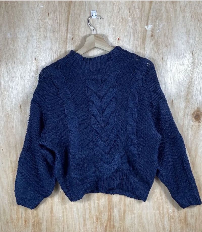 Old Money Navy Cable Knit Sweater