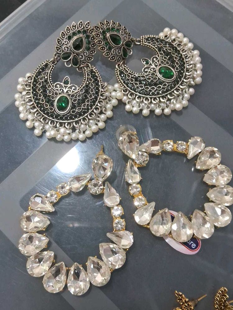 Silver Nd Golden Earrings Combo