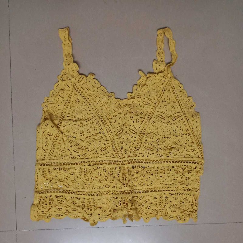Yellow Netted Crop Top