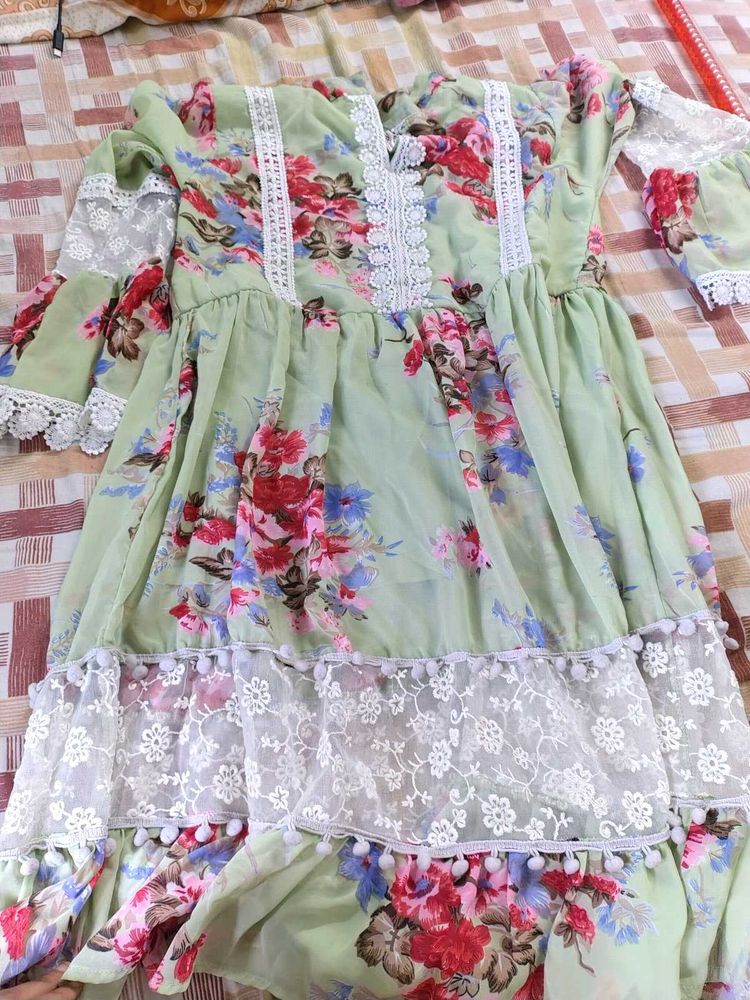 Floral Lace Trimmed Dress