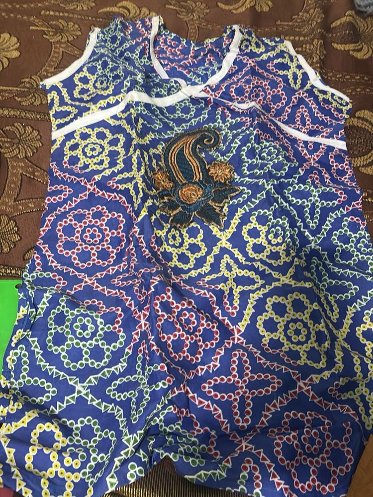 Blue Printed Sleeveless Dress