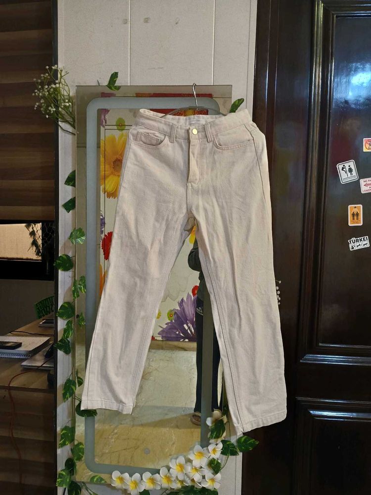 Beige Straight Leg Jeans