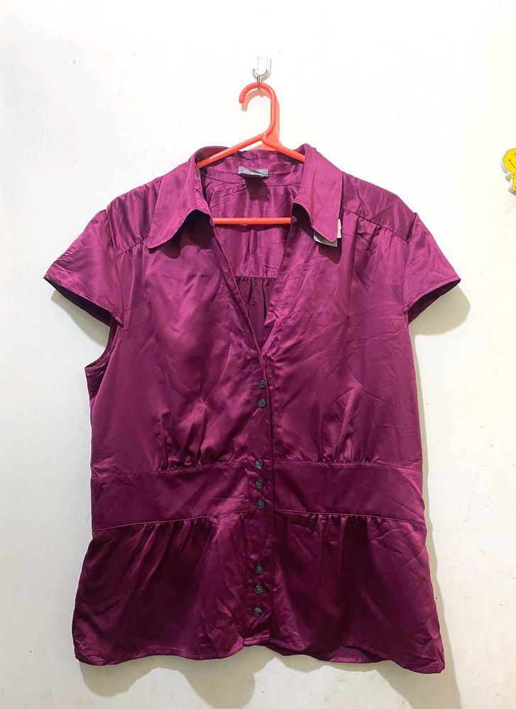 Satin Purple Button-Down Top length 25 bust 36