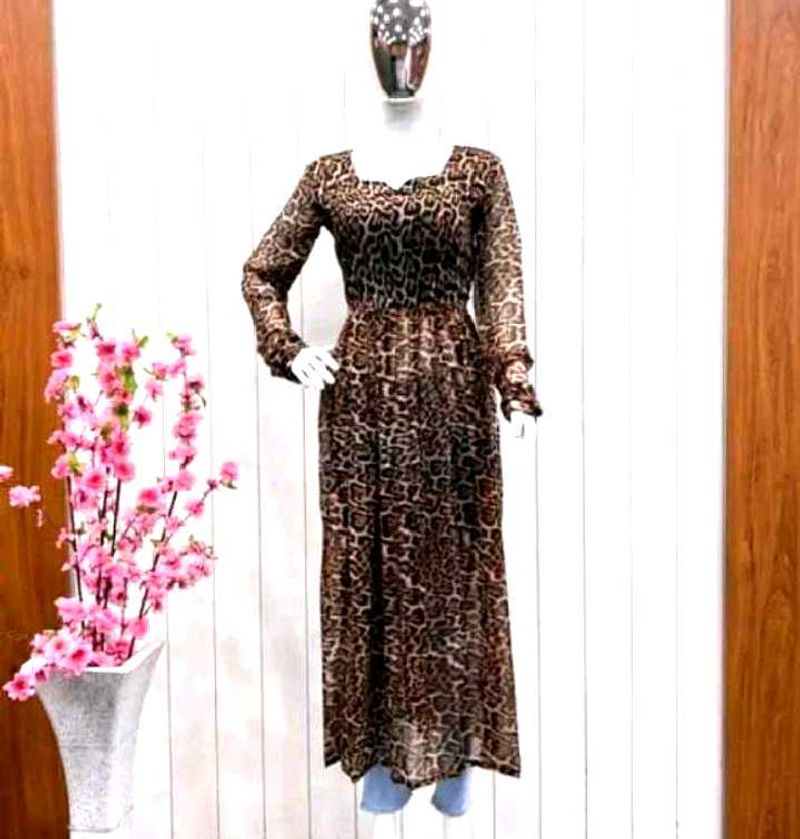 Check Leopard  Print Maxi dress👗