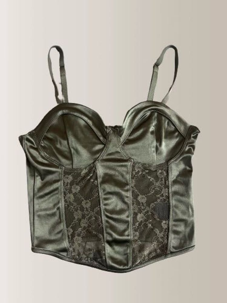 Olive Green Satin Corset Top