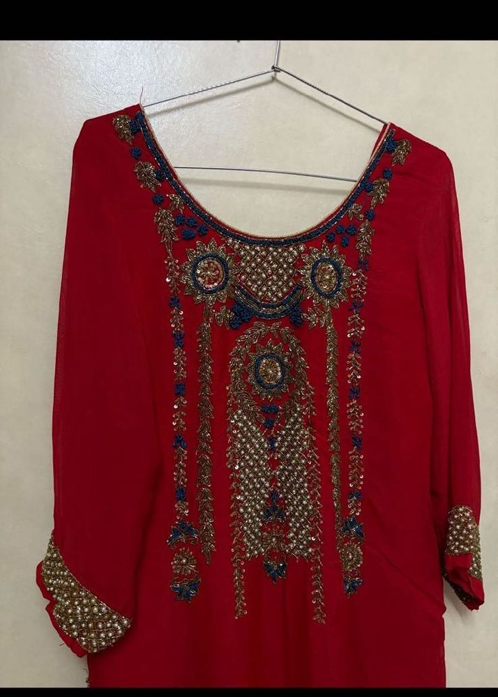 New dark red 3pc chiffon suit set❤️ | SALE