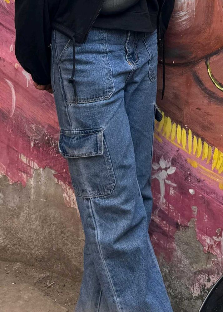 Blue Denim Cargo Pants