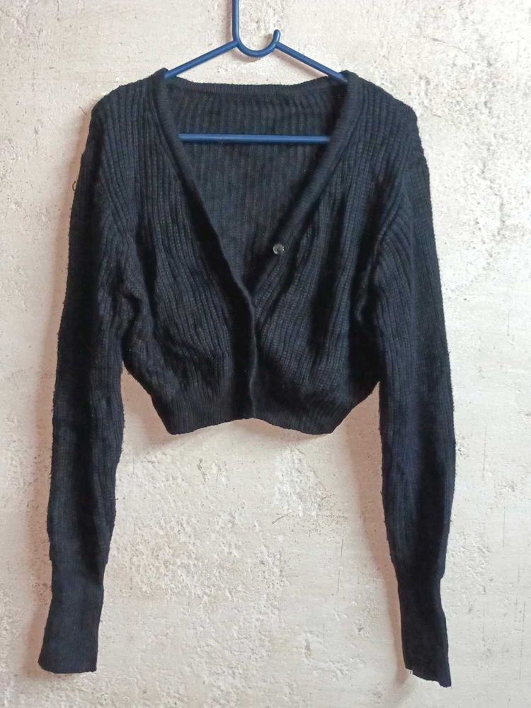 Trendy Winter Fashion Cropped Cardigan Black 🖤