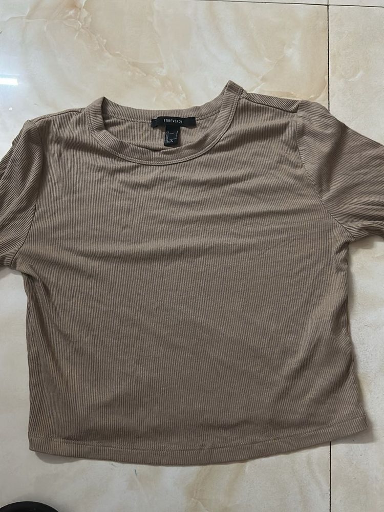 Forever 21 Ribbed Brown Crop Top