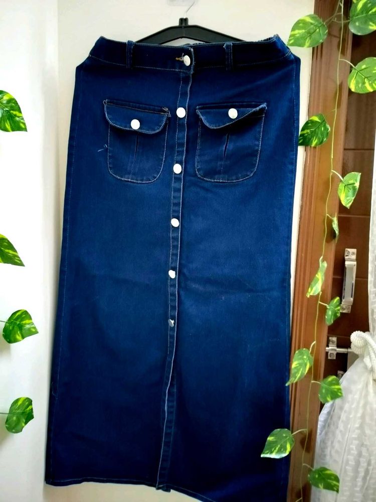 Denim Maxi Skirt with Button Front
