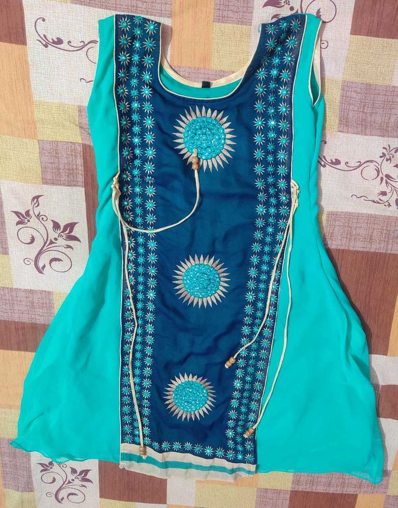 Teal &amp; Navy Embroidered Kurti