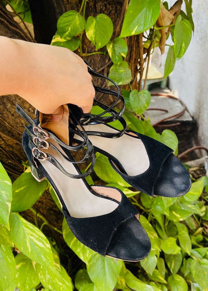 Black Ankle Wrap Heels