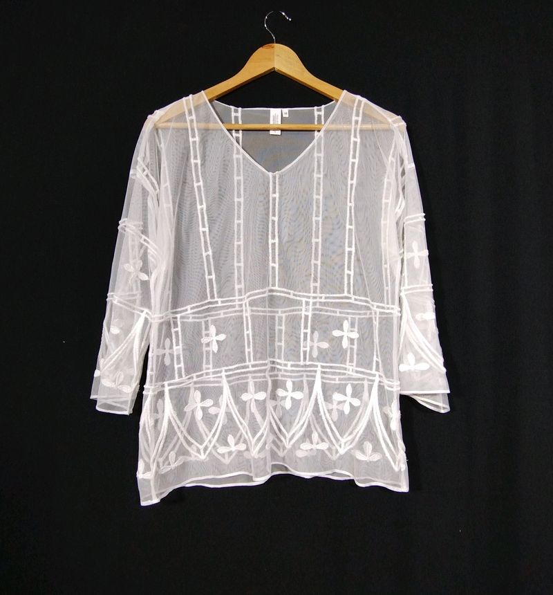 Projecteve Women White Thread Embroidery Printed N