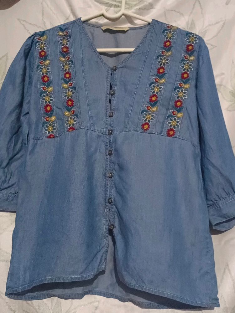 Size:S Blue Denim Top For Girls/Women
