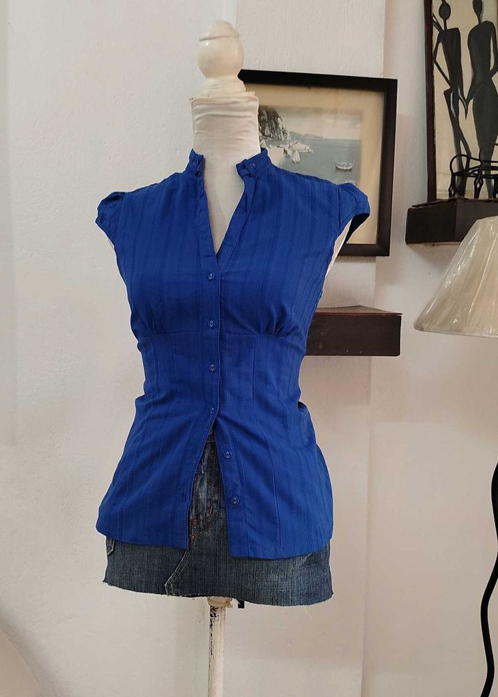 Stylish Blue Button-Down Top
