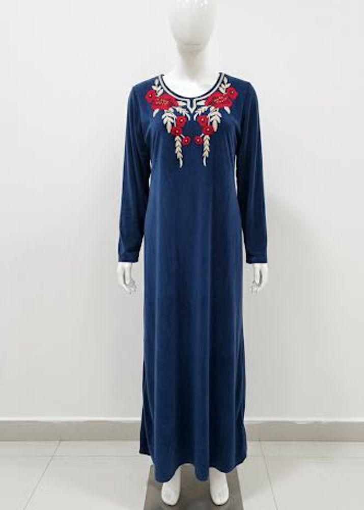 Elegant Blue Embroidered Maxi Dress(XXL)