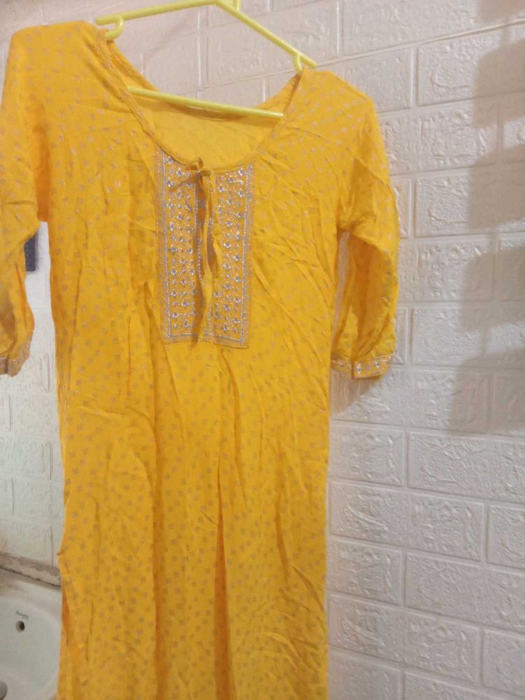 Yellow Embroidered Kurta