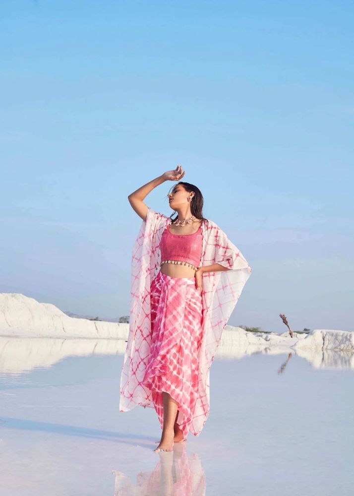 Pink Tie-Dye 3 piece Dhoti Co-ord Set
