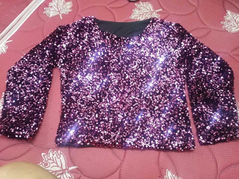 Purple Sequin Long Sleeve Top