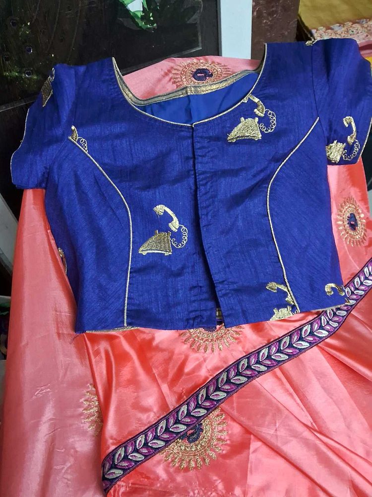 New Unique BabyPink &amp; BlueBorder SilSaree withBlou
