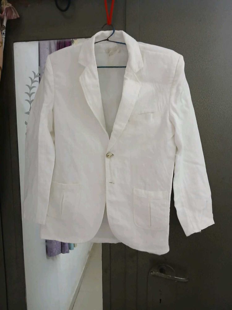 Unisex White Linen Blazer