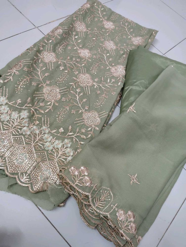 olive green Dress Material