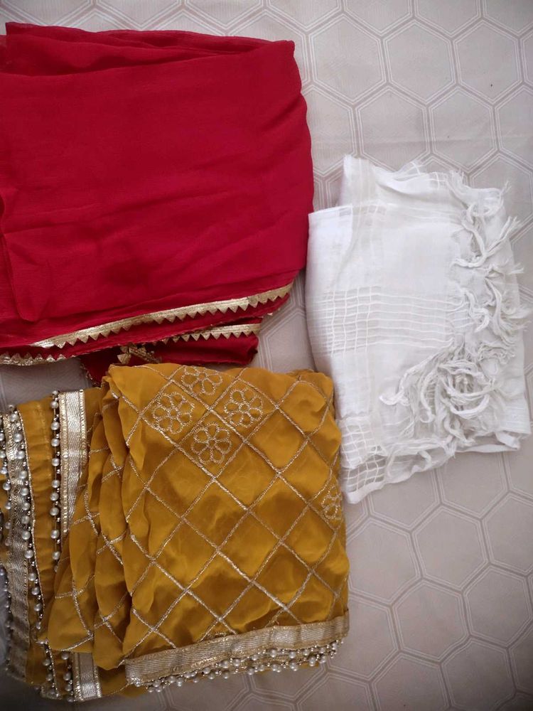 Yellow,Red And White Dupatta