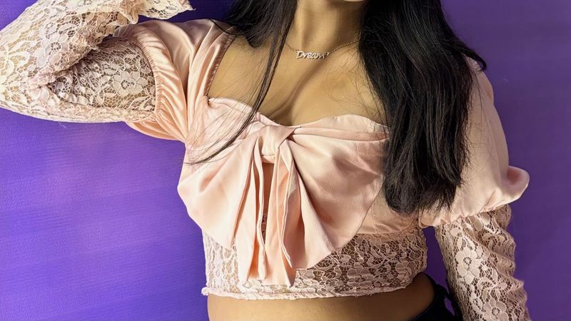 Lace Detail Bow Crop Top