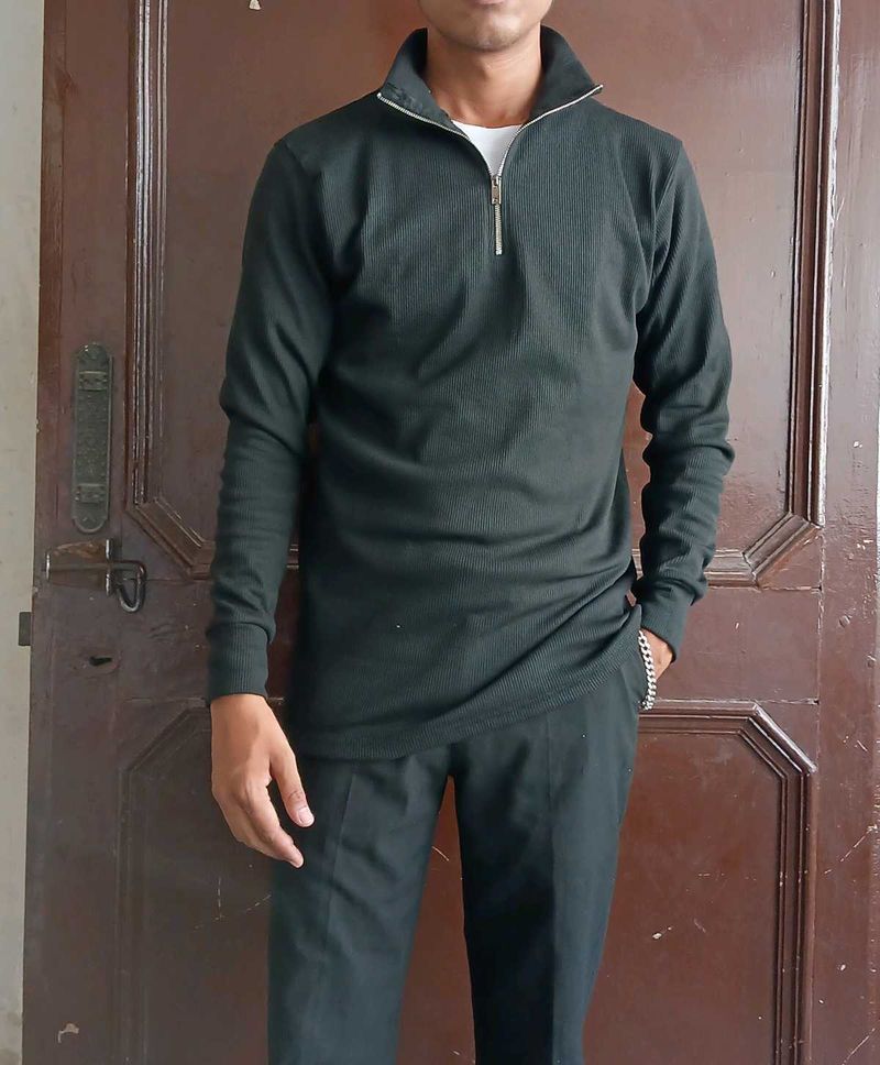 Premium Black Half-Zip High Neck For Men.