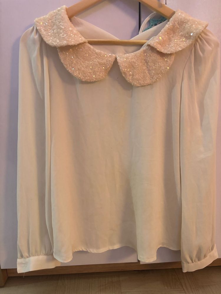white sequin collar shirt/top