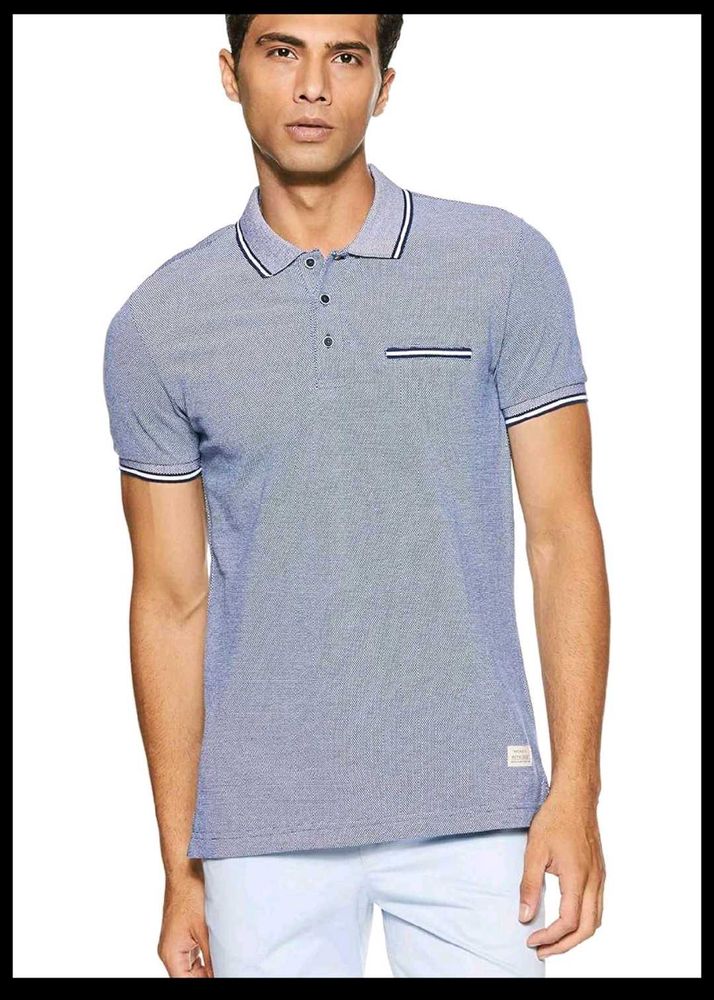 Branded Blue Patterned Polo T-Shirt