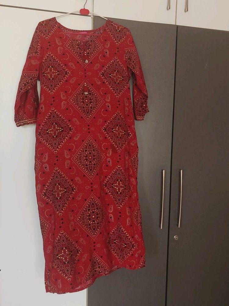 Elegant Red Bandhani Kurta – XL Size