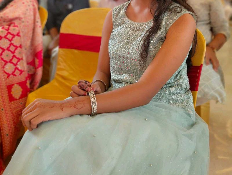 Sea Green Sequins and Thread Embroidered long gown