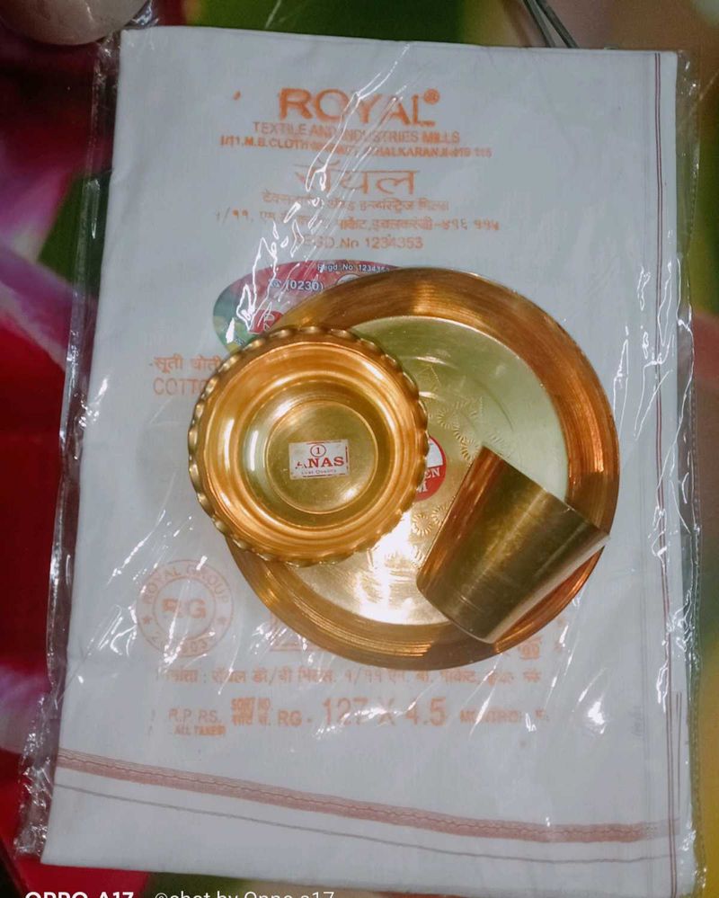 Brass Pooja Set for laddu gopal with cotton dhoti