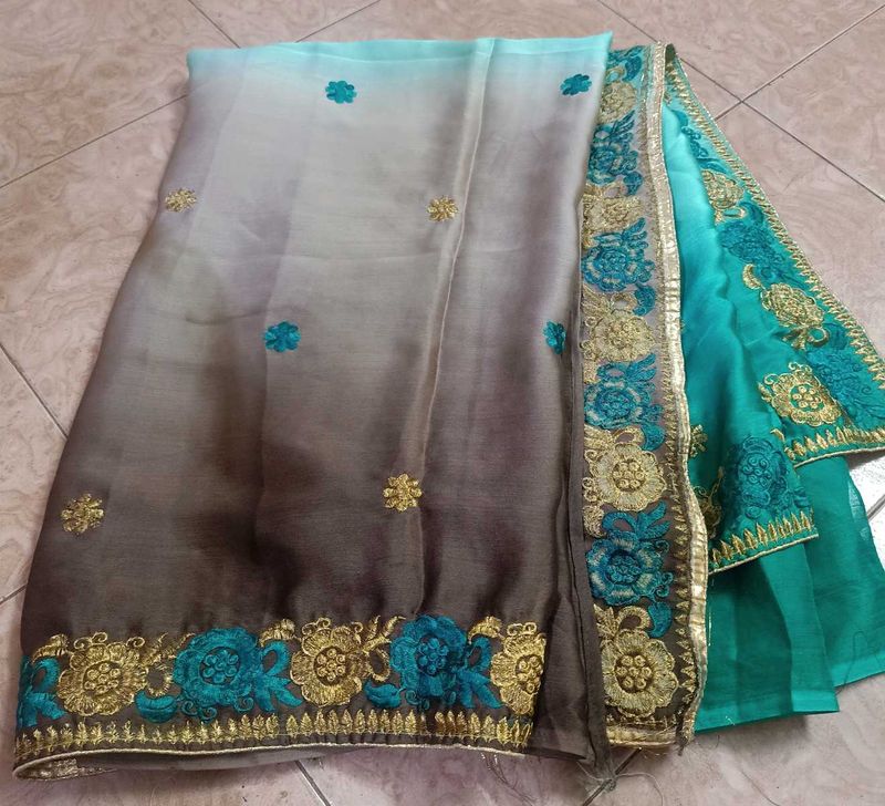 Brown With Green Colour Beautiful Saree 🥰