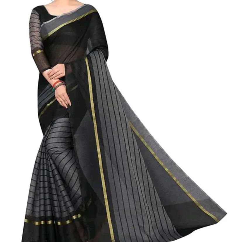 Black Saree With Stitched Blouse