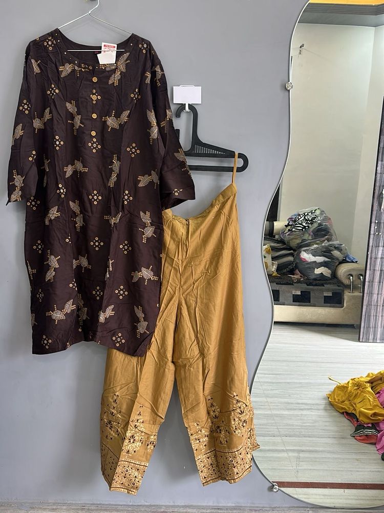 Brown Printed Kurta Set (3xl)