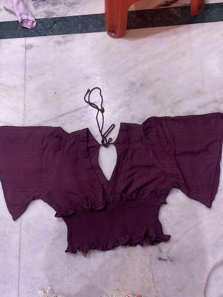 Burgundy Keyhole Crop Top