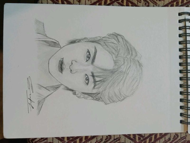 Pencil Portrait Sketch of BTS member Jungkook