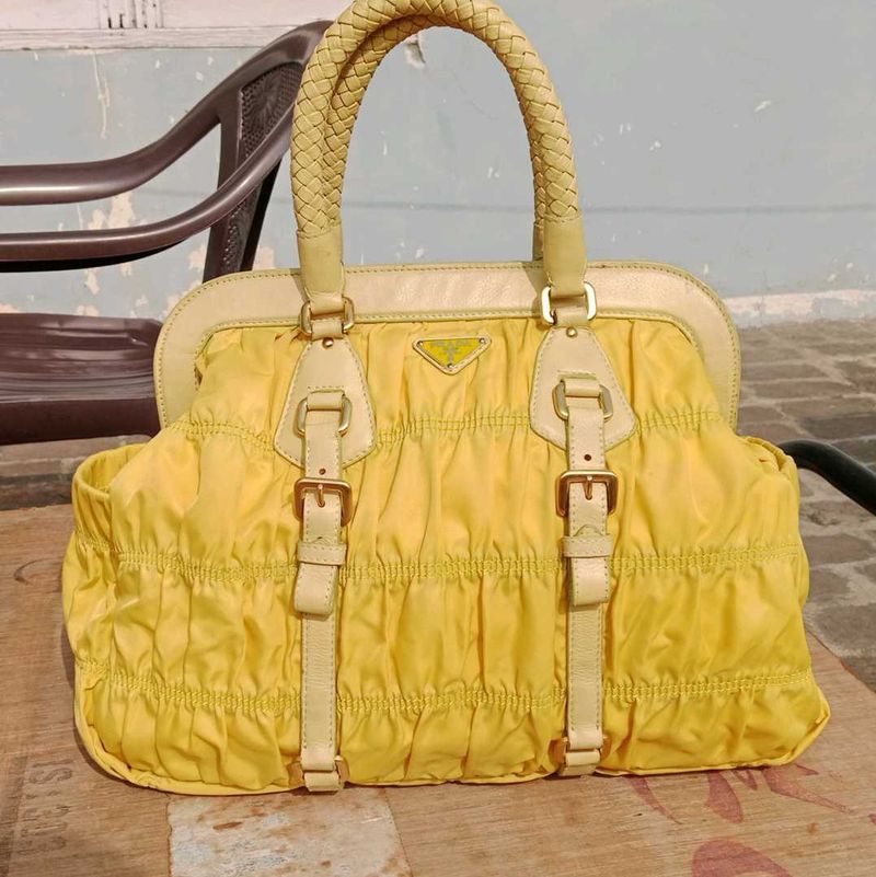 OG PRADA Yellow Tessuto Gaufre Frame HandBag