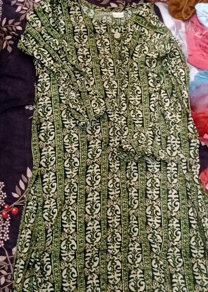 Green Printed Kurta