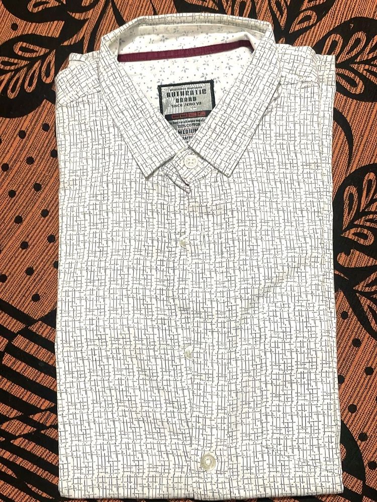 White Patterned Casual Shirt